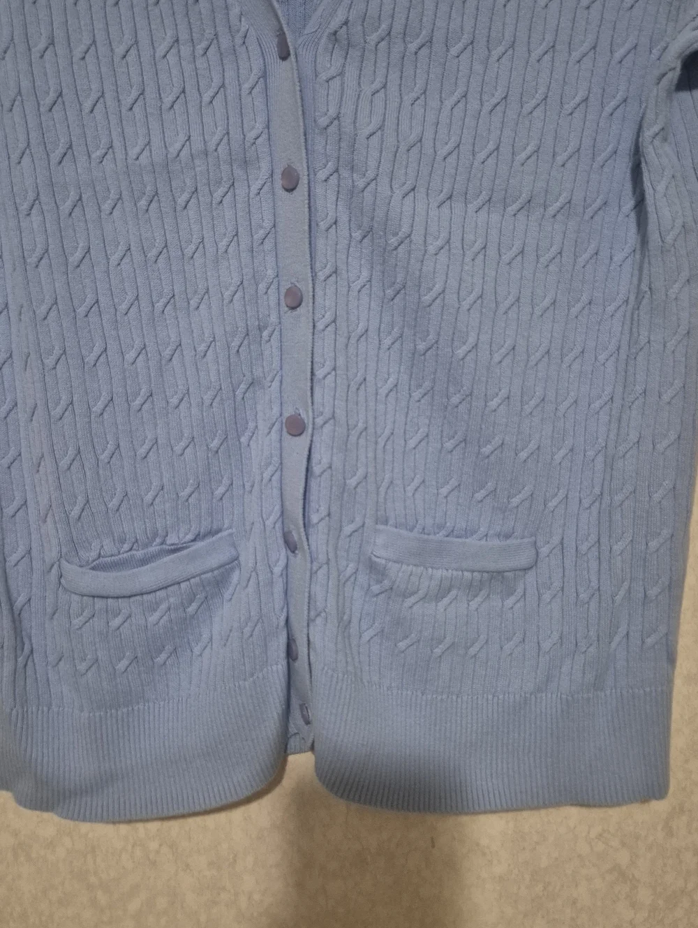 Talbots Light Blue Cable Knit V-Neck Short Sleeve Cardigan...Size:L